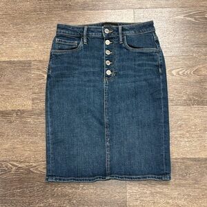 Banana Republic Dark Wash High Rise Exposed Button Fly Denim Skirt Pockets